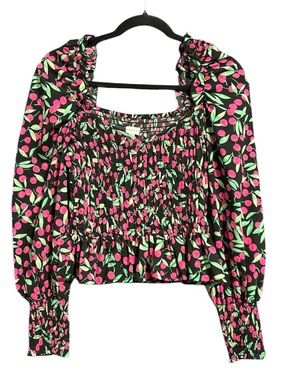 TOPSHOP Cherries 🍒 Smocked Puff Sleeve Off Shoulder Option Crop Top